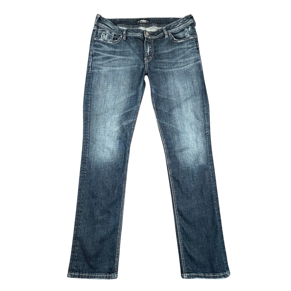 Silver Jeans Elyse Womens Straight Leg Curvy Distressed Jeans 32x32 Actual 36x32